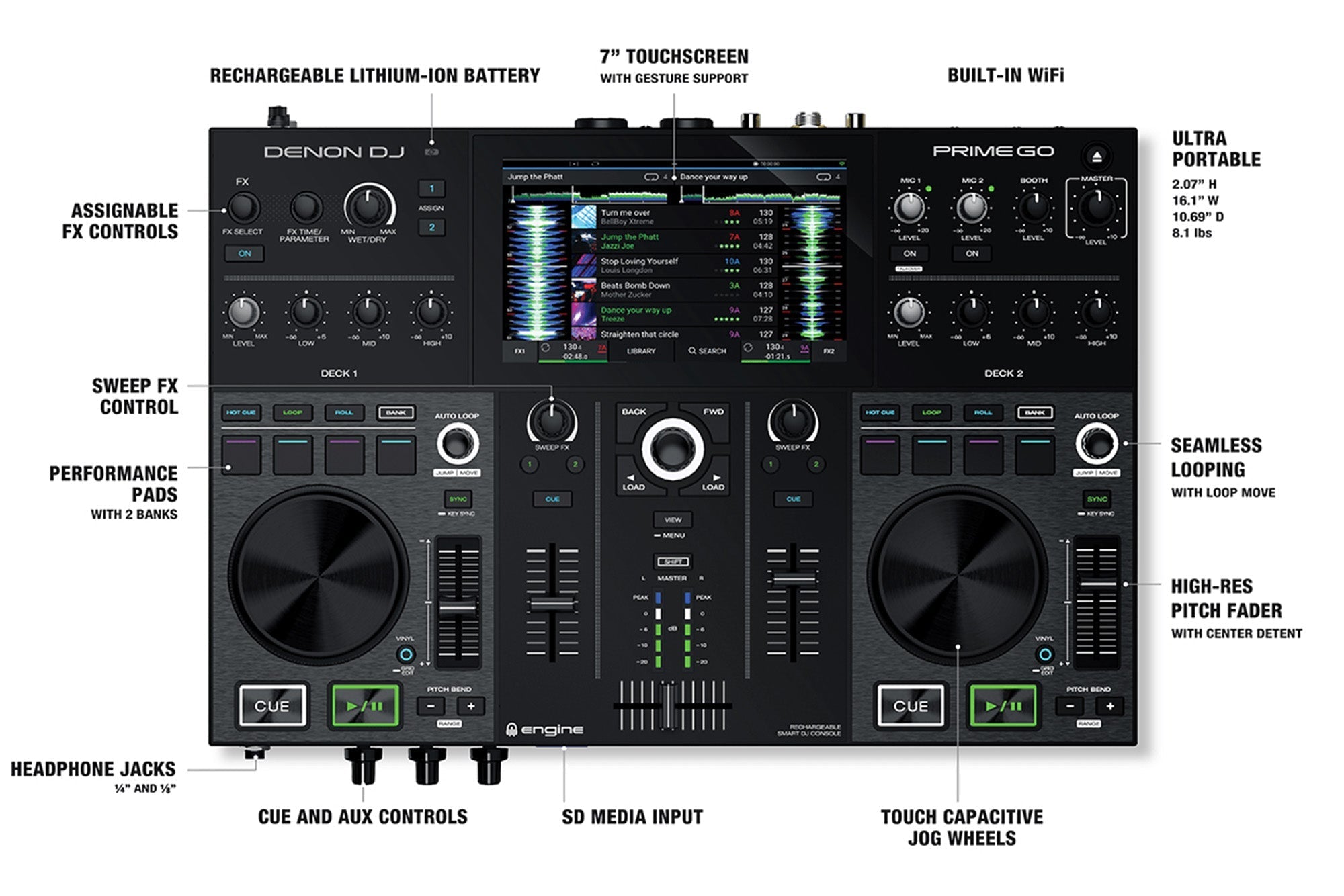 Denon Prime GO Compact Standalone DJ Controller